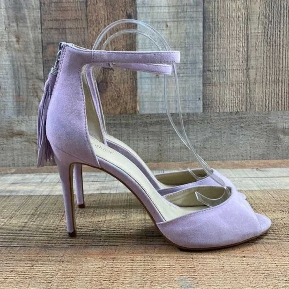 Botkier‎ New York Purple Suede Leather Tassel Slingback Heel Womens 8 Peep Toe